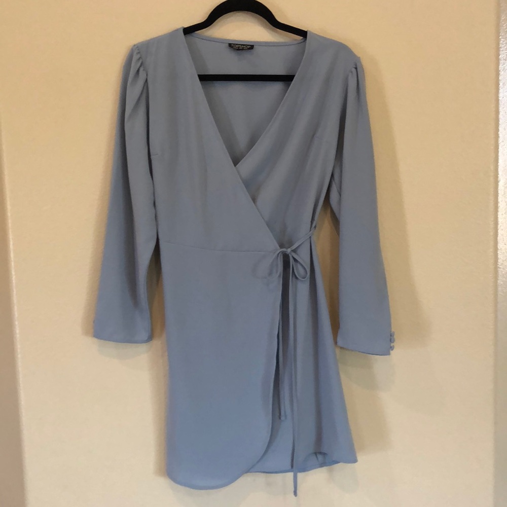 Blue tunic with waist tie sash 3/4 sleeves